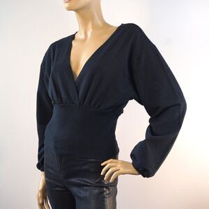 Anthropologie Sundays Two Womens Long Sleeve Knit Top Sz Large Black